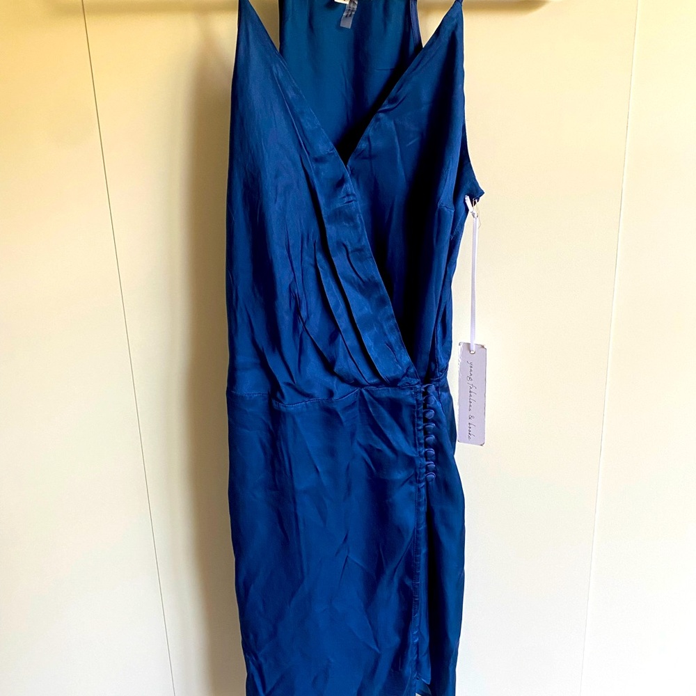 Young, fabulous, & broke NWT blue satin mini dress